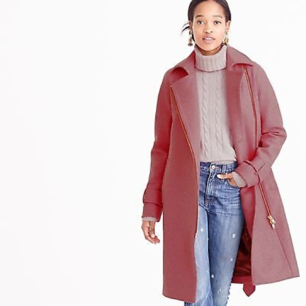 J. Crew Zip Trench Coat Melton Wool size 4 in Mauve Pink